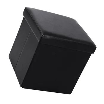 

Practical PVC Leather Square Shape Footstool Black