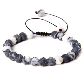 Matte Natural Stone 6MM Beads Bracelet Chakra Mineral Pink Zebra Aventurine Malachites Adjustable Braided Bracelet Wristbands