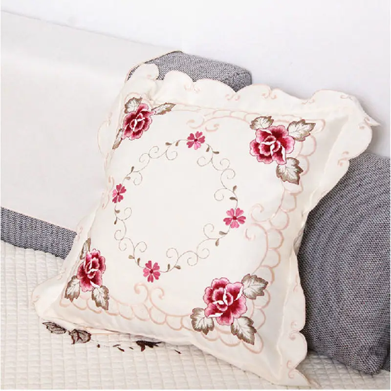 Hot European Cushion Cover Elegant Embroidered Pillow Case Flower Car