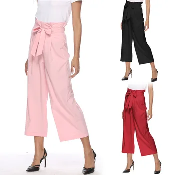 

Spring Summer Hot Sale Solid Wide Leg Pants Loose Pants Bow Ankle Length Pants Women's High Waist Stylish Loose Pants