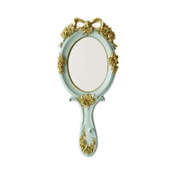 

Cute Creative Vintage Hand Mirrors Makeup Vanity Mirror Handheld Cosmetic Mirror with Handle for Gifts Blue