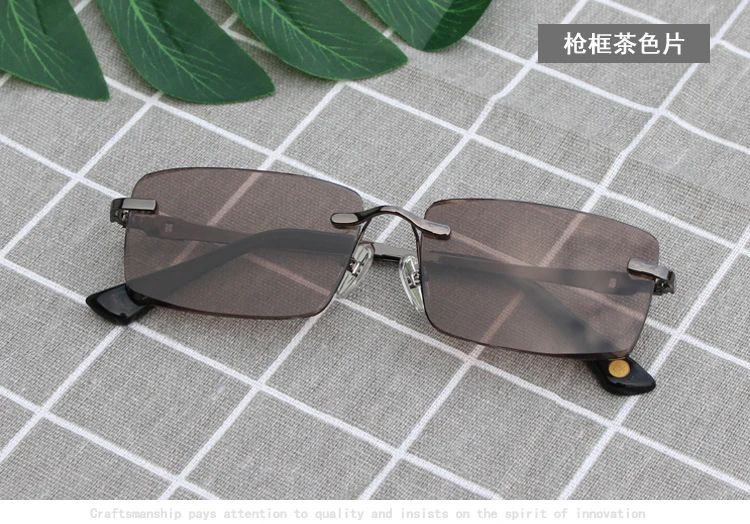 Vazrobe Glass Sunglasses Men Brown Rimless Sun Glasses for Man Outdoor Driving Fishing Cystal Stone Lens Heavy Eyewear UV400