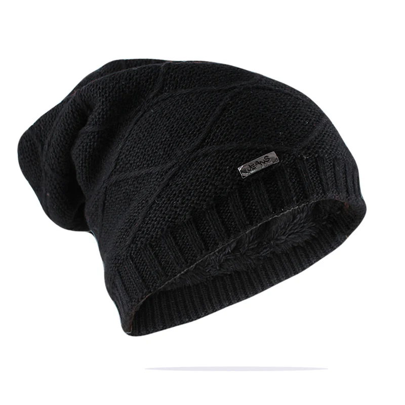 Мужские зимние шапочки Skullies, модные женские шапочки, повседневные зимние теплые шапочки, шапочки из мягкого хлопка, вязаные шапки, лидер продаж - Цвет: Черный