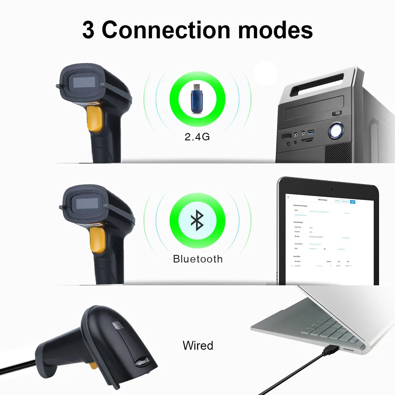 Scanner de Código de Barras Portátil de Holyhah A60d e Leitor de Código de Barras de A66d Pdf417 para Ios Bluetooth Móveis Android Ipad 1d - 2d qr - Imagem 2