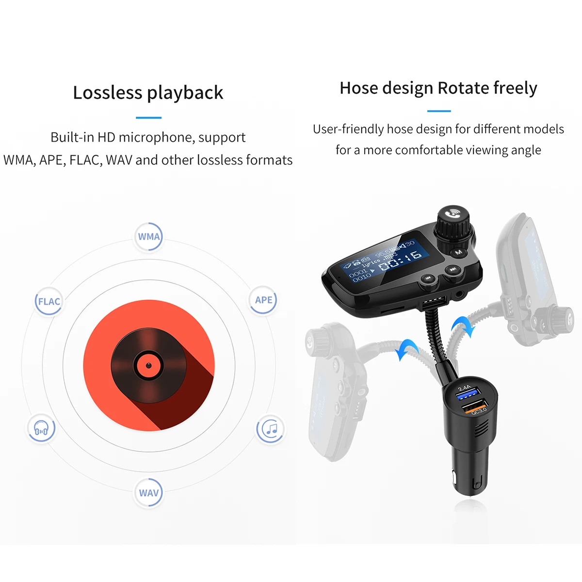 SOONHUA QC3.0 Dual USB Автомобильное зарядное устройство MP3 музыкальный плеер автомобильные зарядные устройства автомобильный беспроводной комплект громкой связи fm-передатчик с микрофоном