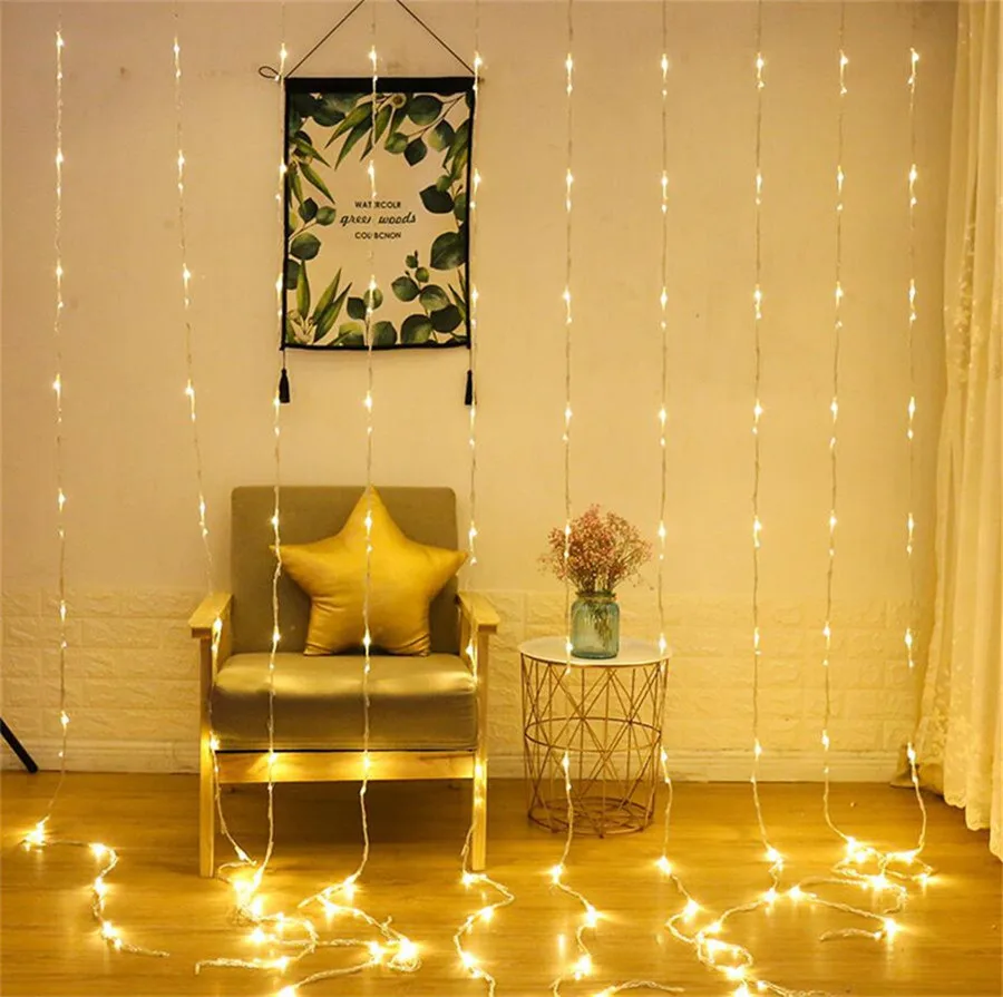 Warm White Thrisdar 3X3 м 320 светодиодный Метеоритный дождь свет Рождество Свадьба Вечеринка Сад Гирлянда струна штора с рисунком водопада сосулька свет - Испускаемый цвет: Warm White