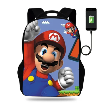 

Canvas Super Mario Smash Bros Print Backpack Daily Casual Schoolbag Laptop Bag USB Charging for Teens Students
