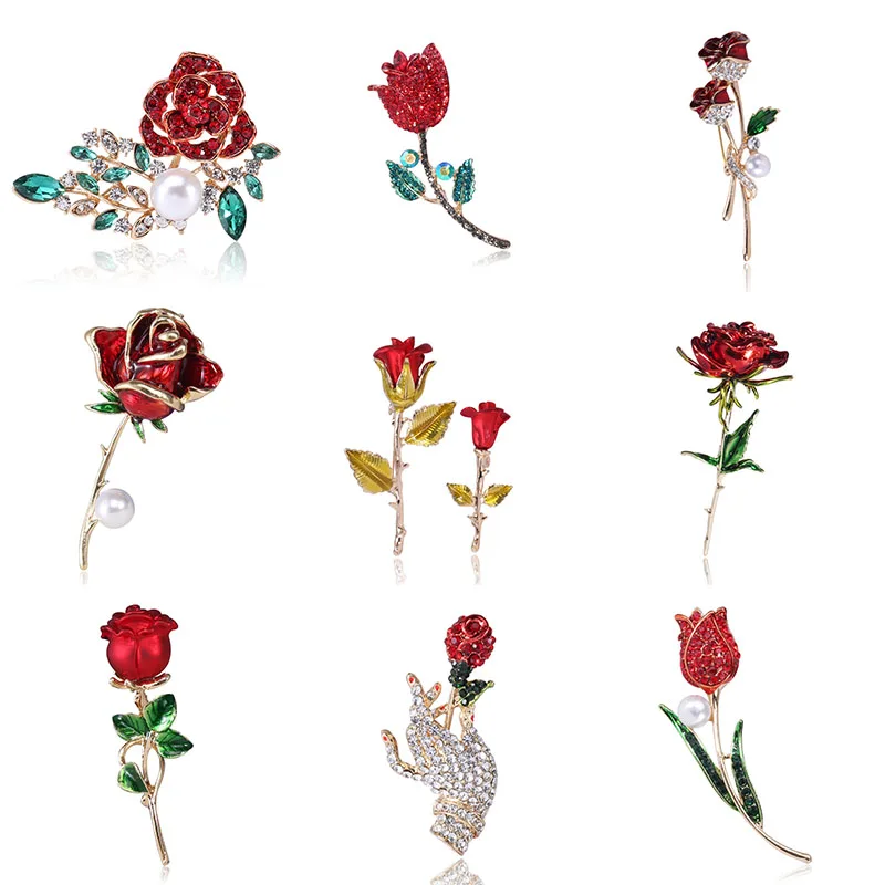1Pcs New Rose Flower Enamel Safe Pin Pearl Rhinestone Alloy Metal Brooches For Women Beautiful Winter Design Fashion Brooch Gift | Украшения