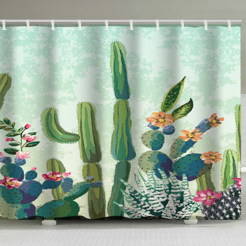 

Flower printing waterproof non-perforating belt hook shower curtain