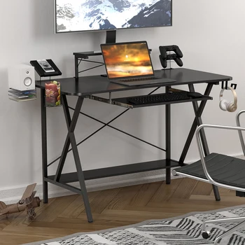 

Free shipping Laptop Desk with Shelves 47 Inch Computer Desk with Stand Home Office Gaming Table Workstation Study Writing Desk