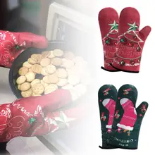 Перчатки для духовки и коврики для горшков с рождественской печатью, противоскользящие перчатки для приготовления пищи, для приготовления барбекю(комплект из 4 предметов