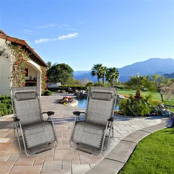 

Gray Colors Zero Gravity Lounge Chair Widened Folding Chair Leisure Chair Drink/Cellphone Holder for Garden Backyard