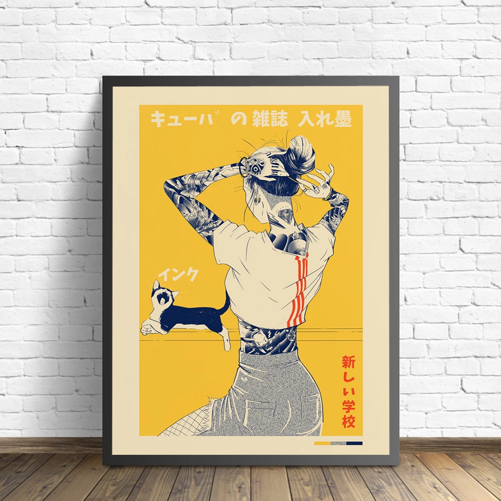 Japanese Canvas Print La Tinta Cat Poster Art Vintage Magazine Painting Wall Pictures For Living Room Home Decoration No Frame