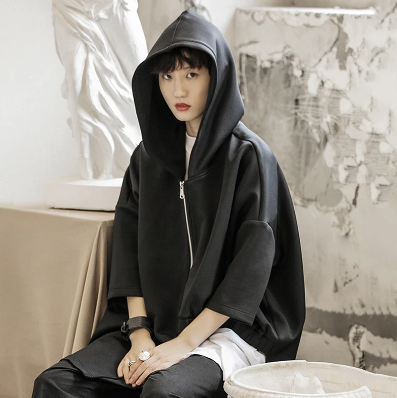 TVVOVVINLoose Fit Drawstring негабаритный ассиметричный жакет с капюшоном длинный рукав женское пальто Мода Tide осень зима F771