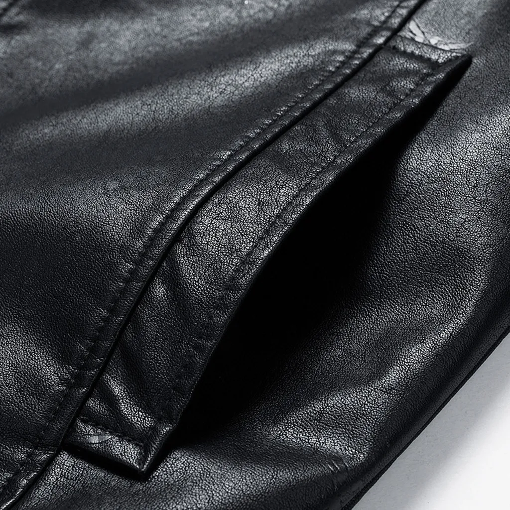 Мужская кожаная куртка кожаная курка мужская jaqueta de couro masculino осенне-зимняя однотонная кожаная куртка с длинными рукавами#3