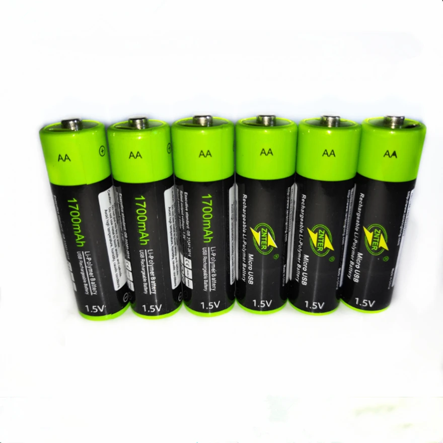 

6pcs/lot ZNTER 1.5V AA Rechargeable Battery 1700mAh USB Rechargeable Lithium Polymer Battery Quick Charging by Micro USB Cable