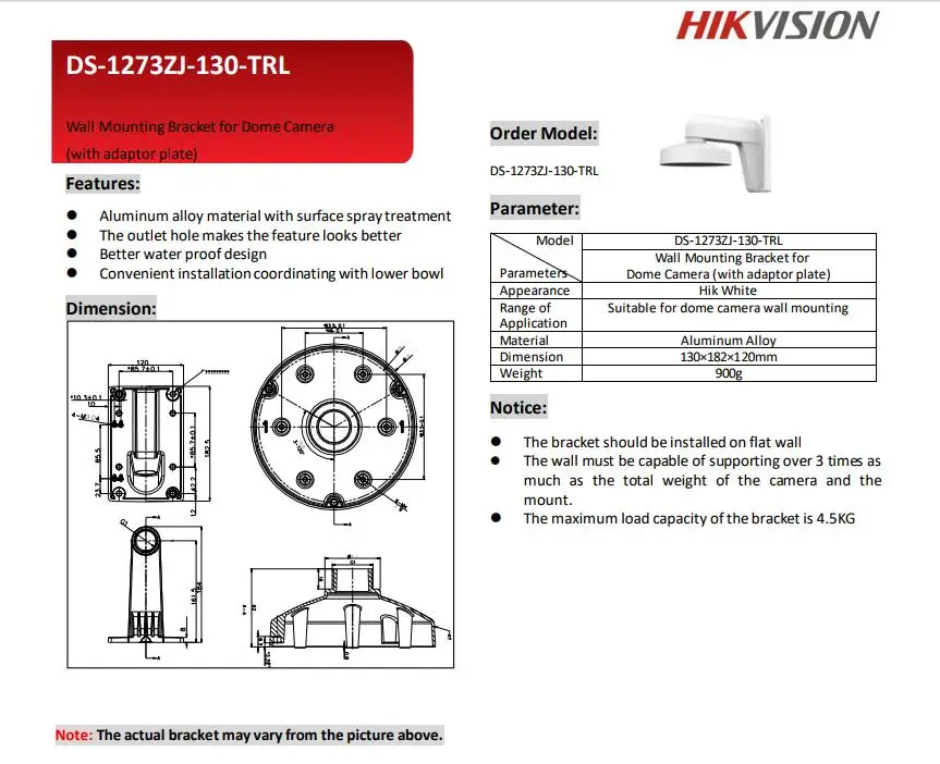 DS-1273ZJ-130-TRL Hik настенный кронштейн для башни купол DS-2CD2343G0-I DS-2CD2385FWD-I DS-2CD2383G0-I(U) CCTV аксессуары подарок