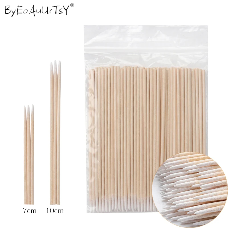 100pcs Ultra-thin Cotton Swab Lint Free Micro Brush Wood Cotton Buds Small Pointed Hole Eyelash Extension Glue Cleaning Tools 100pcs disposable double headed cotton swab micro brush kapok ear cleaning stick eyelash extension glue removal tool wholesale