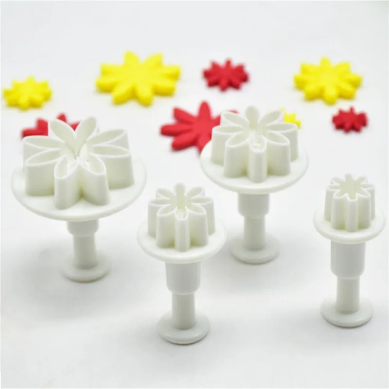 Plum Flower Plunger Fondant Mold Cutter Cake Cookie Decorating Fondant Cookie Cutter Pastry Dough Tools Cookie Cutter Fondant Cutter Baking Decorating Tools 4Pcs