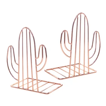 

1 Pair Metal Desk Book Storage Rack Bookends Heavy Duty Stretch Wrought Iron Book Stand for Home (Rose Gold)