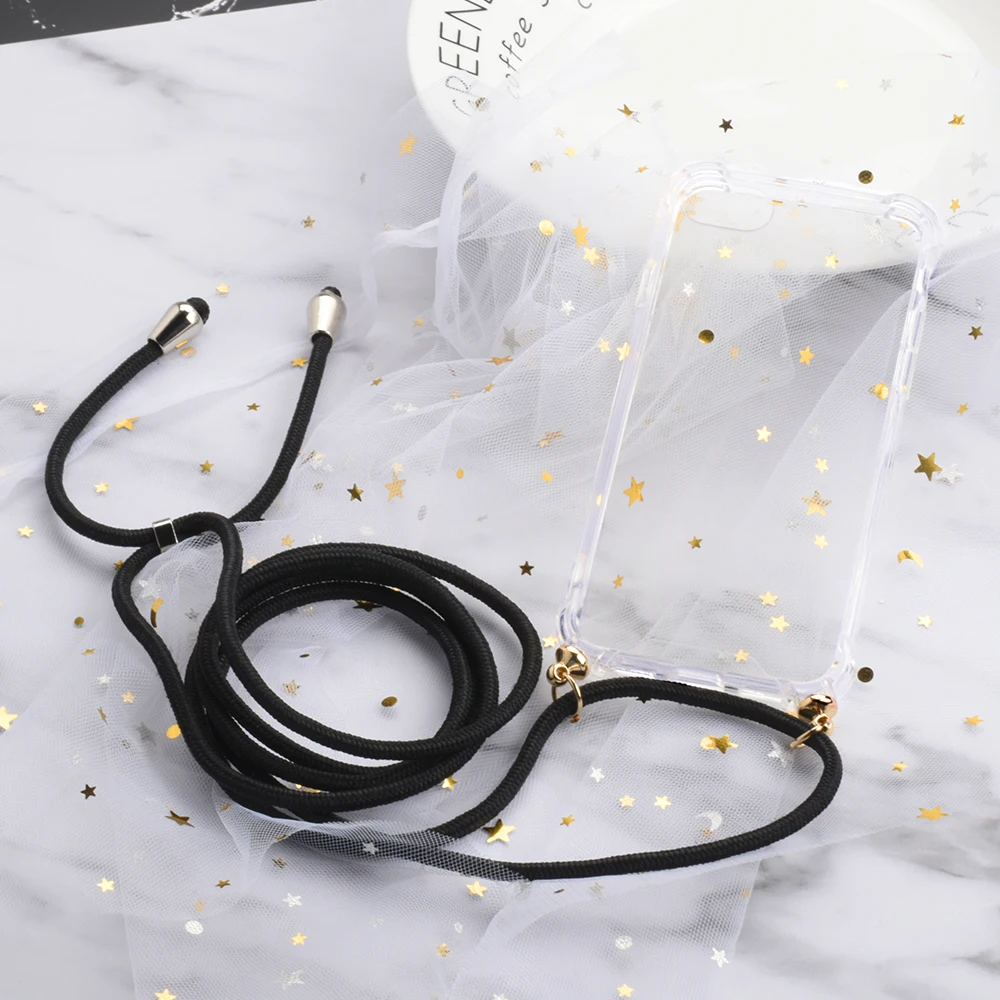 Transparent TPU Phone Case With Lanyard For iPhone 6 6S 8 7 Plus X XS Max XR Case Adjustable Strap Rope Cord Protective Shell