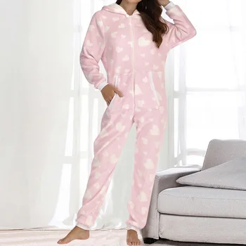 

2020 Casual Family Women Holiday Hooded Zipper Up Romper Jumpsuits Christmas Pyjamas Ladies Xmas Nightwear Pajamas PJs Rompers