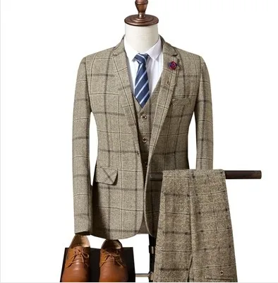 Осень-зима 2021 мужской костюм из трех предметов модный Клетчатый деловой для