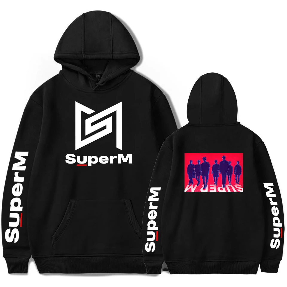 SuperM теплый свитер с капюшоном Женская зимняя обувь осень Kpop толстовки Для женщин Ulzzang Толстовка Дамы Пуловер Пот Capuche Femme