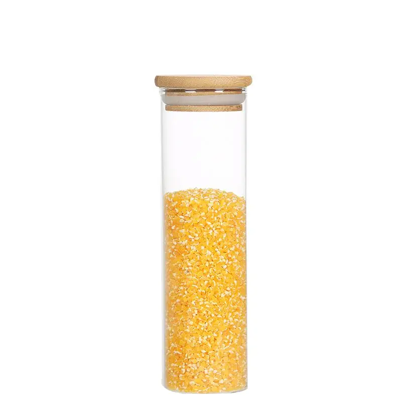 2pcs Wood Lid Glass Airtight Canister Kitchen Storage Bottles Jars Food Container Grains Tea Coffee Beans Grains Candy Jars 4