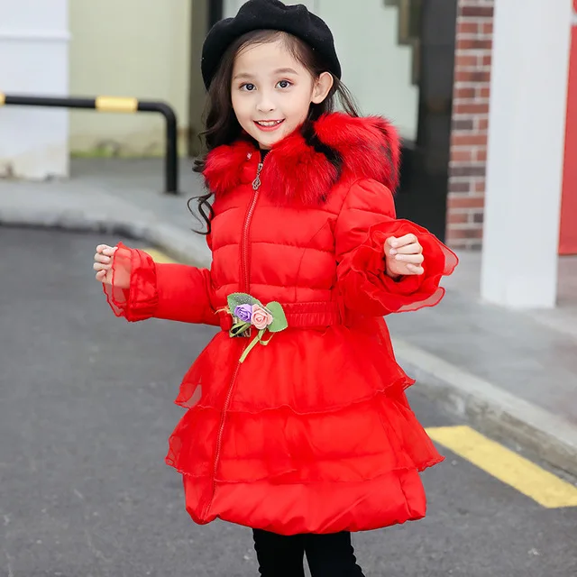Девочек, зимняя куртка, Детская Толстая куртка с бантом для детей одежда на Хлопчатобумажной Подкладке зимняя куртка для девочек, парка, зимняя толстовка, пальто для девочек - Цвет: Красный