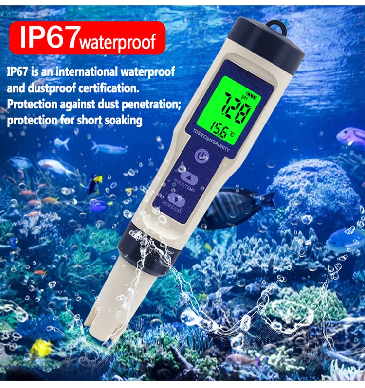 feeler gauges 5 in 1 Digital Temperature Meter TDS/EC/PH/Salinity Water Quality Monitor Tester for Pools, Drinking Water, Aquariums hardness testers