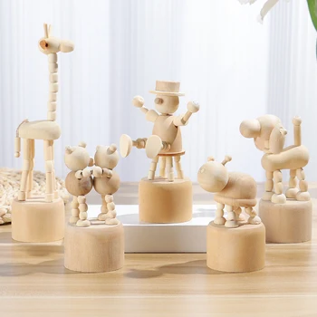 1Pc Wooden Animal Ornaments Mini Desktop Movable Puppet Fingurine Home Decoration Crafts Toy Gifts Home Book Shelf Fun Decor 1