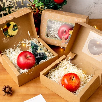 

12Pcs Christmas Cupcake Box Baking Dessert Packing Box Gift Holding Case Christmas Kraft Paper Window Gift Box