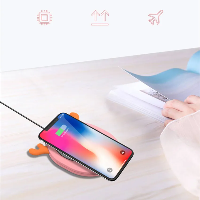 Симпатичное Беспроводное зарядное устройство Qi для быстрой зарядки Iphone XS MAX XR 8plus samsung S10 S9 Plus Note8 индукционное зарядное устройство