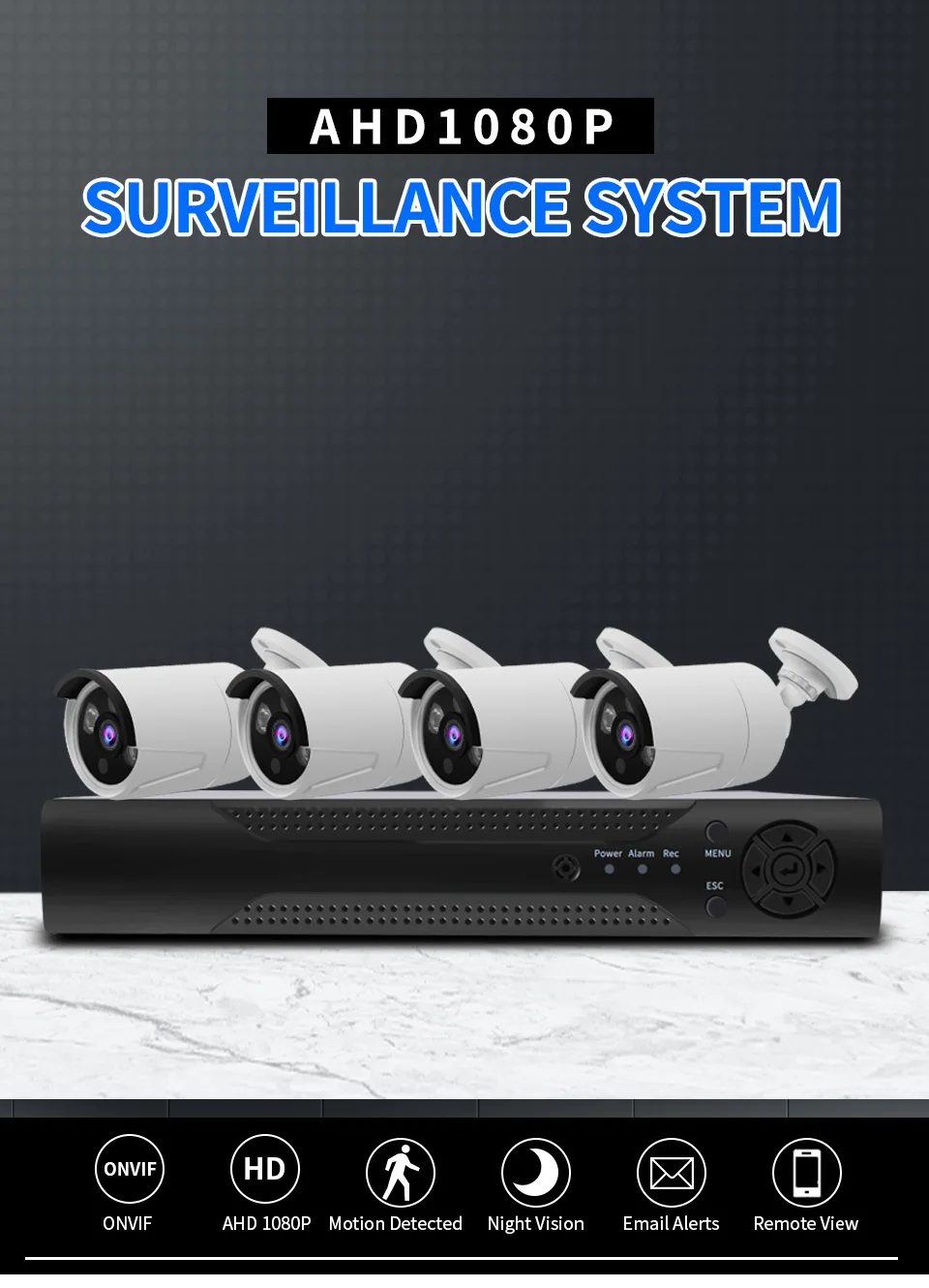 4CH 1080P AHD DVR система видеонаблюдения с 4 шт 2000TVL 2-мегапиксельная камера безопасности AHD камера s наружная домашняя CCTV камера безопасности комплект