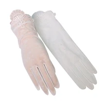 Новые летние женские солнцезащитные перчатки, Короткие солнцезащитные перчатки, Нескользящие дышащие кружевные перчатки с сенсорным экраном