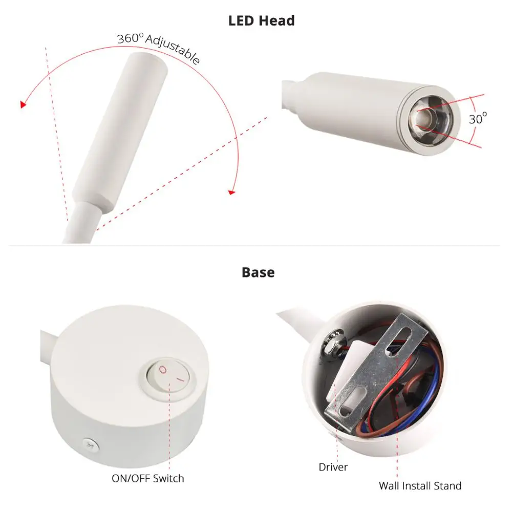  2pcs New Design Reading Lamp LED Wall lamp 3W for Bedside Study Book Lamp Black Silver White wall l - 4000297370828