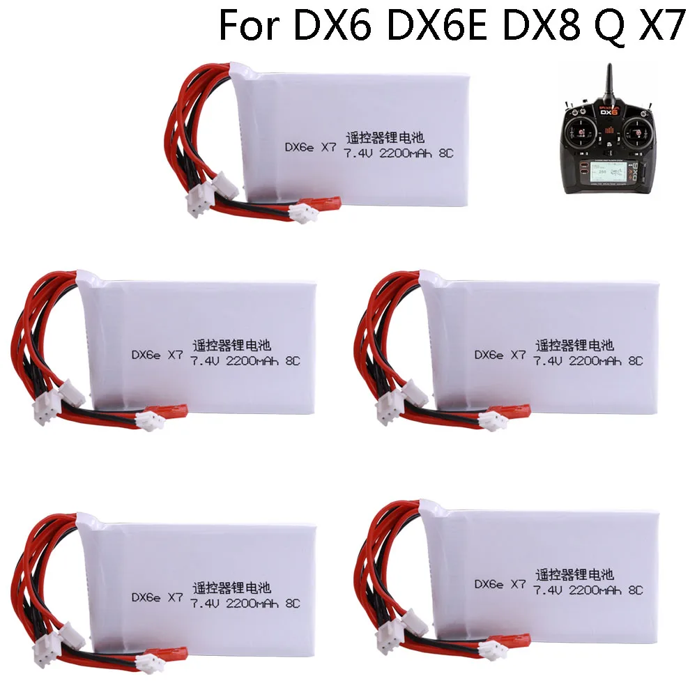 Batteria Per Taranis Q X7 Dx6E Dx6 Trasmettitore Dx8 Rc Pezzo Di Ricambio 2S 7.4V 2200Mah Lipo Batteria Confezione Giocattoli Accessorio 1-10Pcs