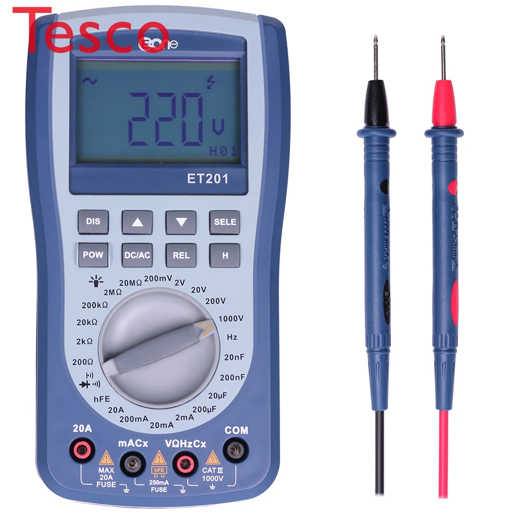 

ET201 Oscilloscope Multimeter LCD Handheld Digital 200k SPS 2000 Yards Automatically Capture Waveform 20AC/DC Current Test