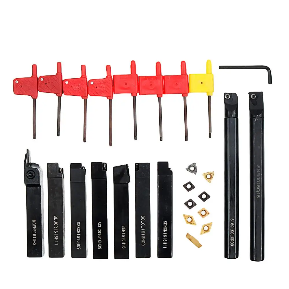 9pcs 16mm Shank Lathe Boring Bar Turning Tool Holder Set With Carbide Inserts CNC Cutting Tool Holder Lathe Machine Tool Set palmgren vise