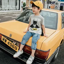 Летняя одежда; Новинка года; стильная повседневная Универсальная футболка с короткими рукавами и принтом Бэтмена на липучке для мальчиков; Супергерои 2