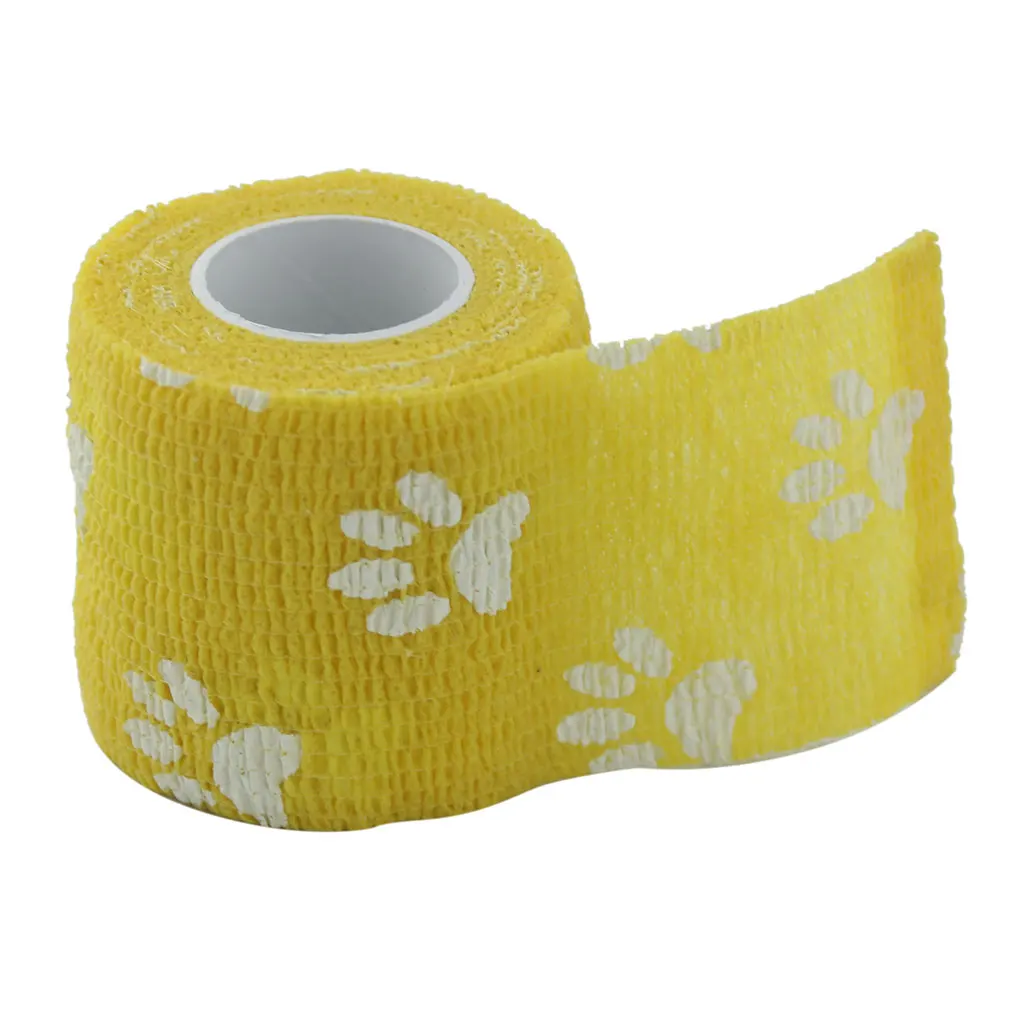 4 Rolls Pet Bandage Self Adhering Stickers, Multi-Function Non-Woven Fabric Gauze Rolls Wrap Vet Tape for Pet – Blue/Yellow