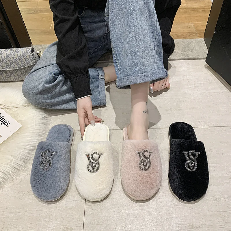 Women House Slippers Warm Winter Crystal Fur Home Shoes For Casual Plush Comfortable women slippers