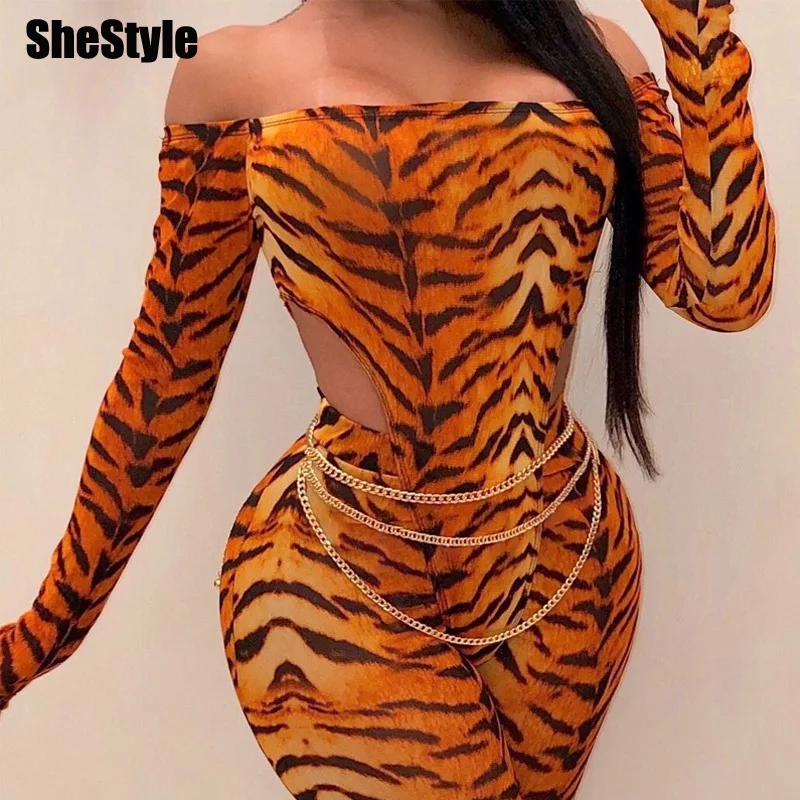 Сексуальный облегающий боди Shestyle с леопардовым принтом тигра и