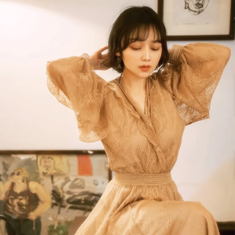 

Spring Clothing 2019-Women's French fu gu qun Two-Piece Set Lace Dress Very Fairy of France Non-mainstream Dress Women's