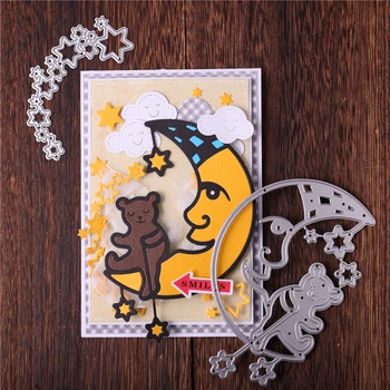

YaMinSanNiO Bear Sit On Moon Metal Cutting Dies Star For Craft Card Scrapbooking Decorative Embossing Stencil Template Die Cuts