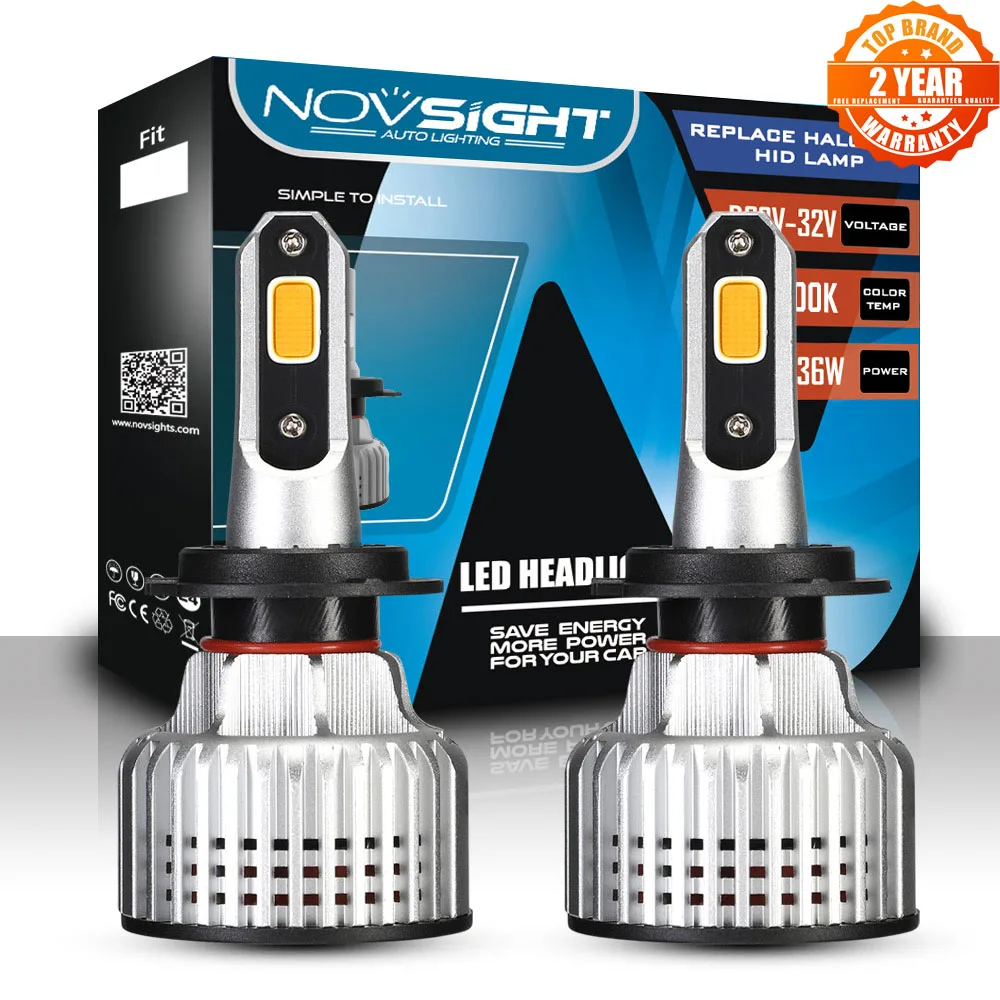 

NOVSIGHT Led H7 Bulb Car Headlight Bulbs H1 H3 H4 H11 H8 H9 H13 9005 9006 9007 3000K Yellow 10000LM Fog Light Auto Accessories