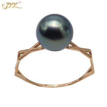 

JYX Exquisite TAHITI Pea Natural Pearl Ring 18K Tahitian Rings 9mm Perfect Round Seawater Cultured Pearl Rings women gift