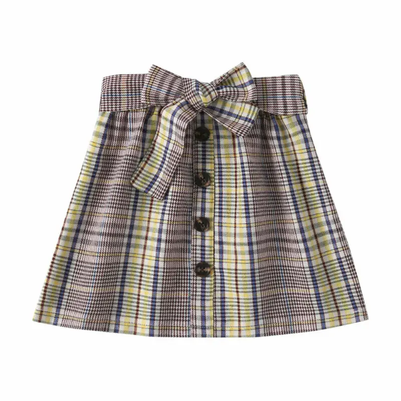 Autumn New Female Child Plaid Half Skirt Fashion Popular Bowknot Button Skirts for 2-6Year Toddler Baby Girls Cotton Skirts