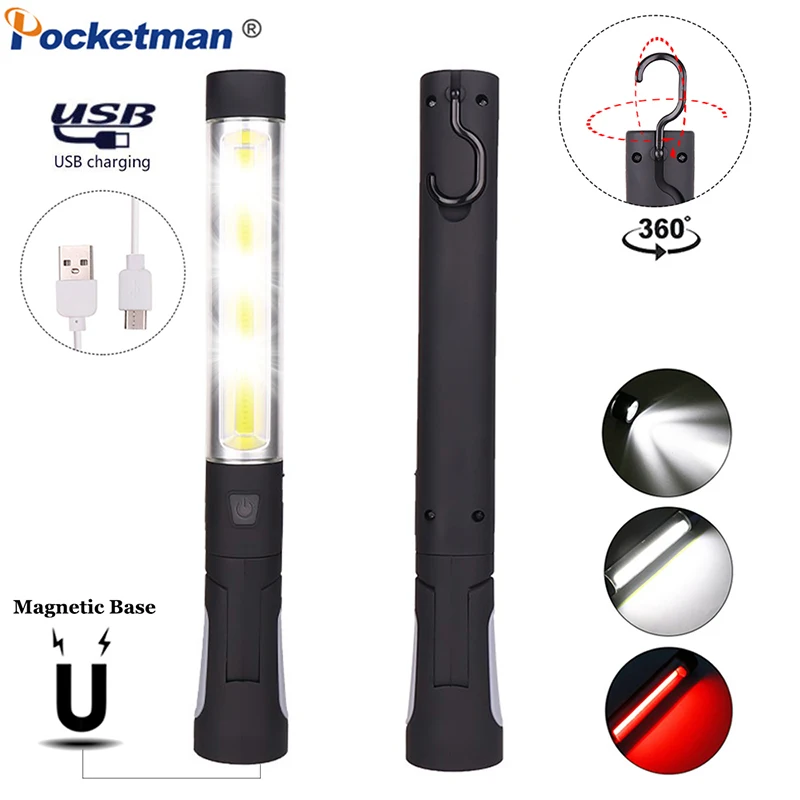 Przenośna lampka robocza COB LED latarka magnetyczna latarka USB akumulator 360 Rotate Worklight elastyczna lampa kontrolna z hakiem